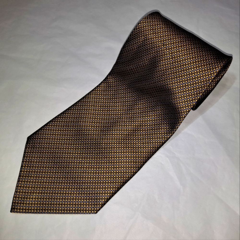 Roberto Villini 💯 Silk Men's Necktie 57-60" x 4" Geometric Gold/Black Handmade